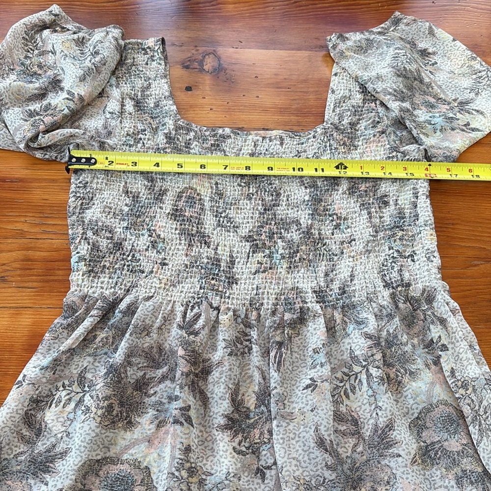 Free People Cream Tan Floral Ever After Blouse Medium Chiffon - Picture 8 of 10